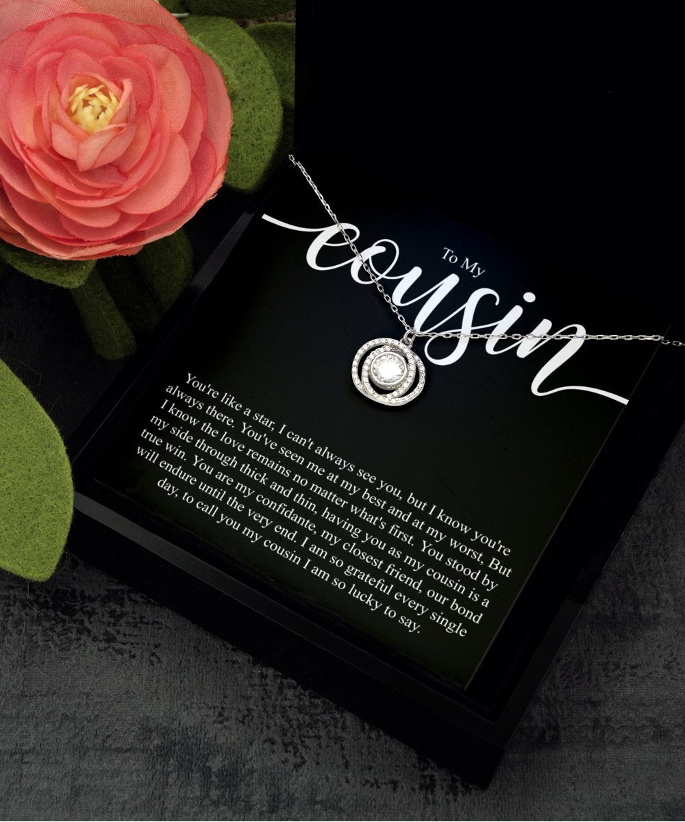To my cousin sterling silver crystal double circles necklace for cousins birthday - Meaningful Cards