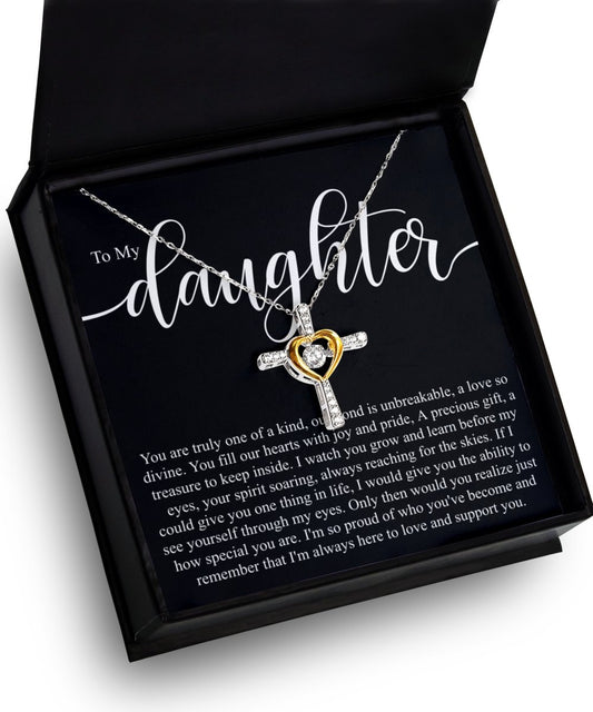 To my daughter sterling silver crystal dancing cross necklace for daughters birthday - Meaningful Cards