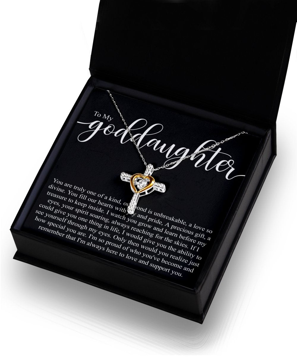 To my goddaughter sterling silver crystal dancing cross necklace for goddaughters birthday - Meaningful Cards