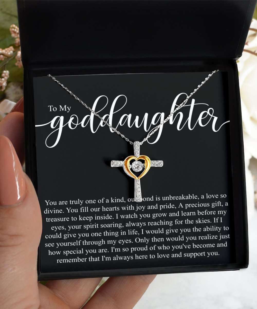 To my goddaughter sterling silver crystal dancing cross necklace for goddaughters birthday - Meaningful Cards