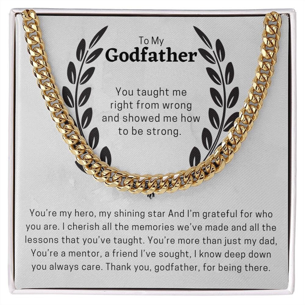 To My Godfather Cuban Chain Necklace for Men, Thoughtful Birthday Gifts for Men, Best Jewelry for Men, Sentimental Gift for Godfather - Meaningful Cards