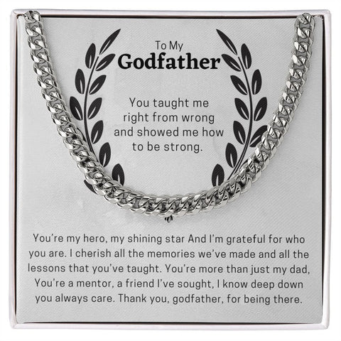 To My Godfather Cuban Chain Necklace for Men, Thoughtful Birthday Gifts for Men, Best Jewelry for Men, Sentimental Gift for Godfather - Meaningful Cards