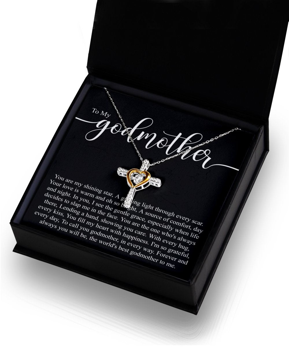 To my godmother sterling silver crystal dancing cross necklace for godmothers birthday, mothers day gift - Meaningful Cards