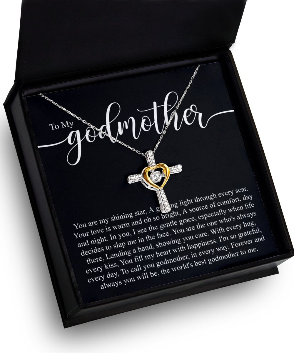 To my godmother sterling silver crystal dancing cross necklace for godmothers birthday, mothers day gift - Meaningful Cards