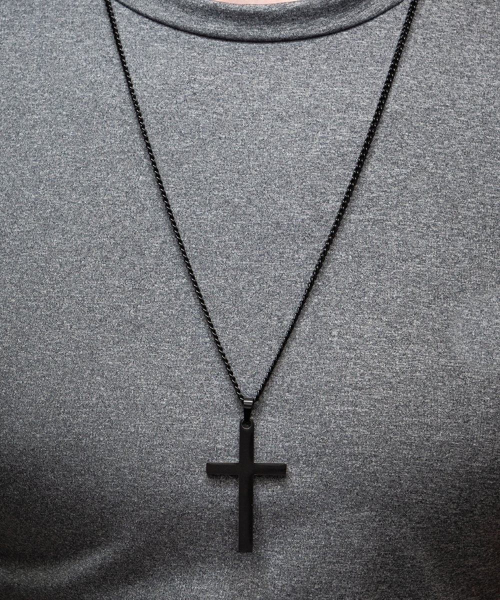 To my godson black cross necklace unique gift for godson, thoughtful gift for godson - Meaningful Cards