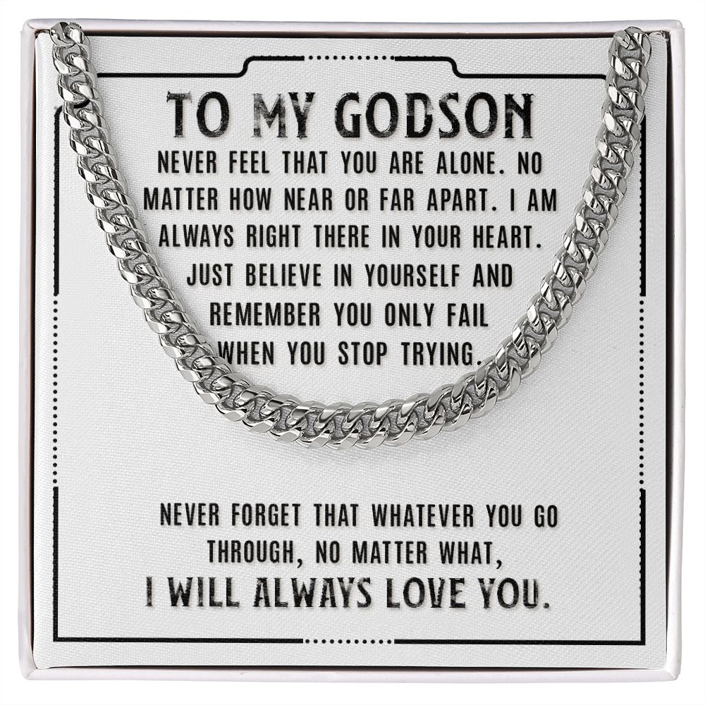 To My Godson Sentimental Personalized Cuban Link Necklace Gift - Meaningful Cards