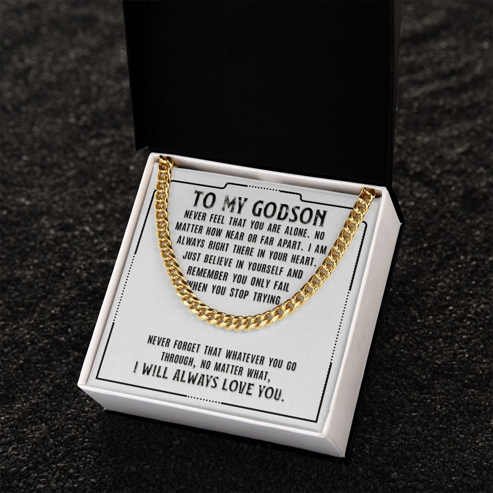 To My Godson Sentimental Personalized Cuban Link Necklace Gift - Meaningful Cards