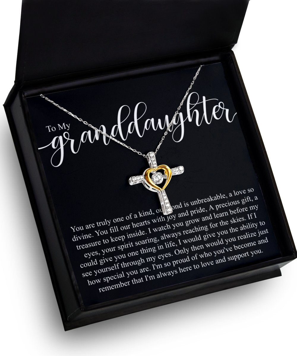 To my granddaughter sterling silver crystal dancing cross necklace for granddaughters birthday - Meaningful Cards