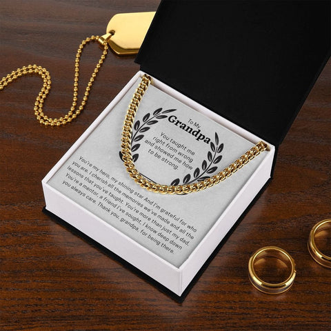 To My Grandpa Cuban Chain Necklace for Men, Thoughtful Birthday Gifts for Men, Best Jewelry for Men, Sentimental Gift for Grandpa Granddad - Meaningful Cards