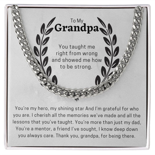 To My Grandpa Cuban Chain Necklace for Men, Thoughtful Birthday Gifts for Men, Best Jewelry for Men, Sentimental Gift for Grandpa Granddad - Meaningful Cards