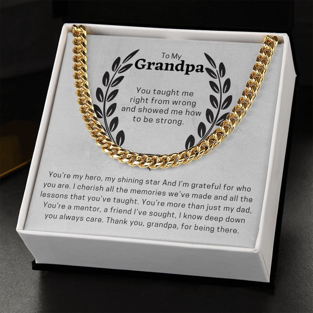 To My Grandpa Cuban Chain Necklace for Men, Thoughtful Birthday Gifts for Men, Best Jewelry for Men, Sentimental Gift for Grandpa Granddad - Meaningful Cards