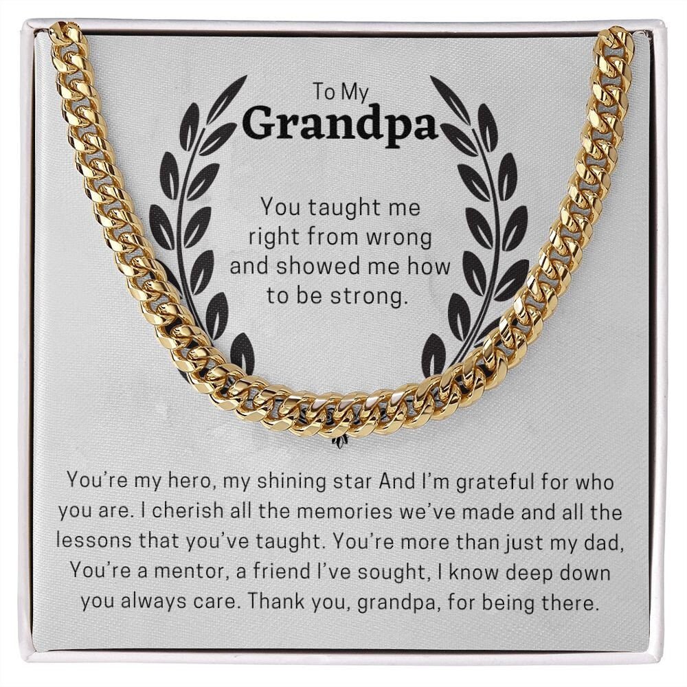 To My Grandpa Cuban Chain Necklace for Men, Thoughtful Birthday Gifts for Men, Best Jewelry for Men, Sentimental Gift for Grandpa Granddad - Meaningful Cards