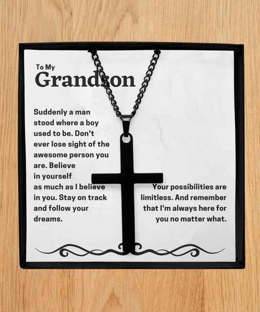 To my grandson black cross necklace unique gift for grandson, thoughtful gift for grandson - Meaningful Cards