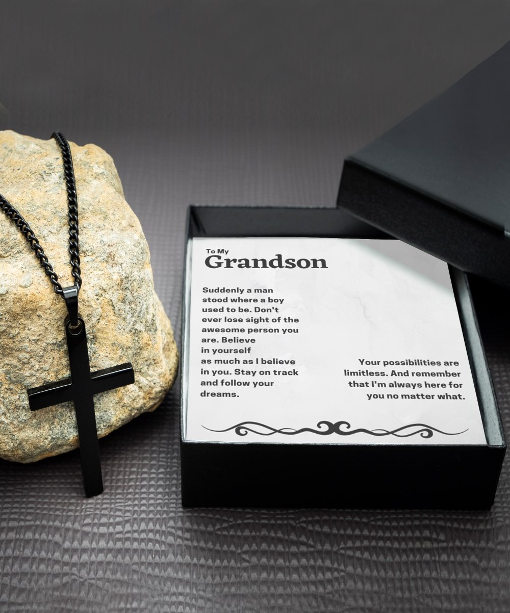 To my grandson black cross necklace unique gift for grandson, thoughtful gift for grandson - Meaningful Cards