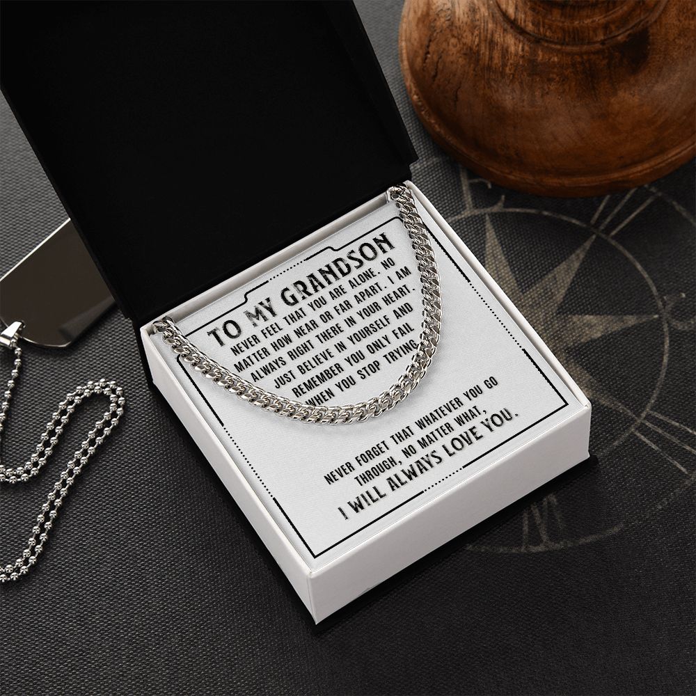 To My Grandson Sentimental Personalized Cuban Link Necklace Gift - Meaningful Cards