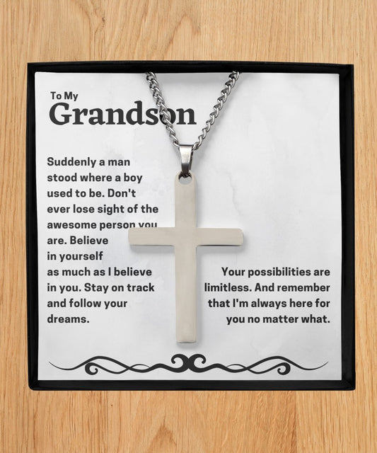 To my grandson silver cross necklace unique gift for grandson, thoughtful gift for grandson - Meaningful Cards