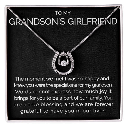 To my grandsons girlfriend wishbone dancing cz necklace - Meaningful Cards