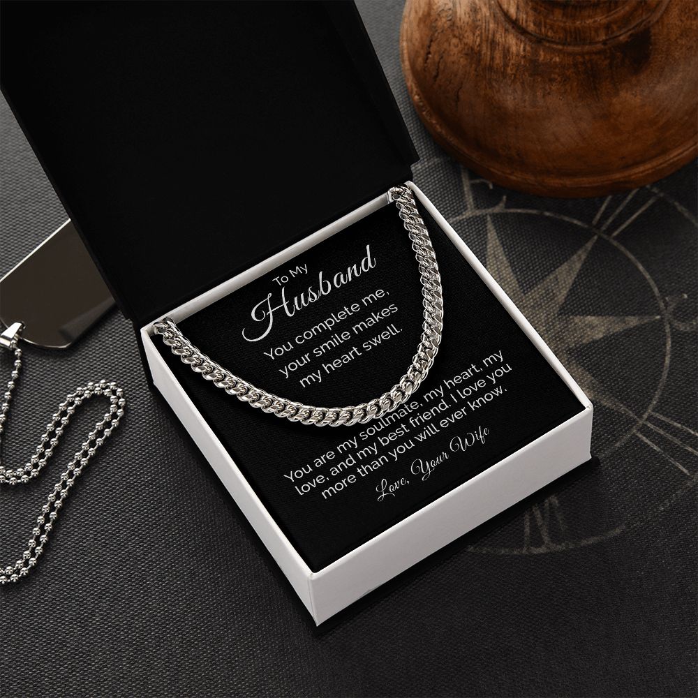 To My Husband Sentimental Personalized Cuban Link Necklace Gift - Meaningful Cards