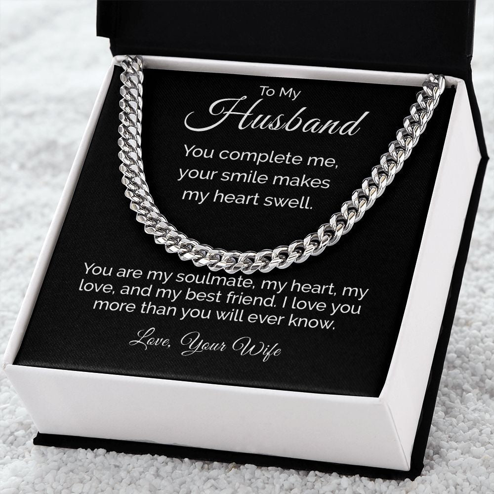 To My Husband Sentimental Personalized Cuban Link Necklace Gift - Meaningful Cards