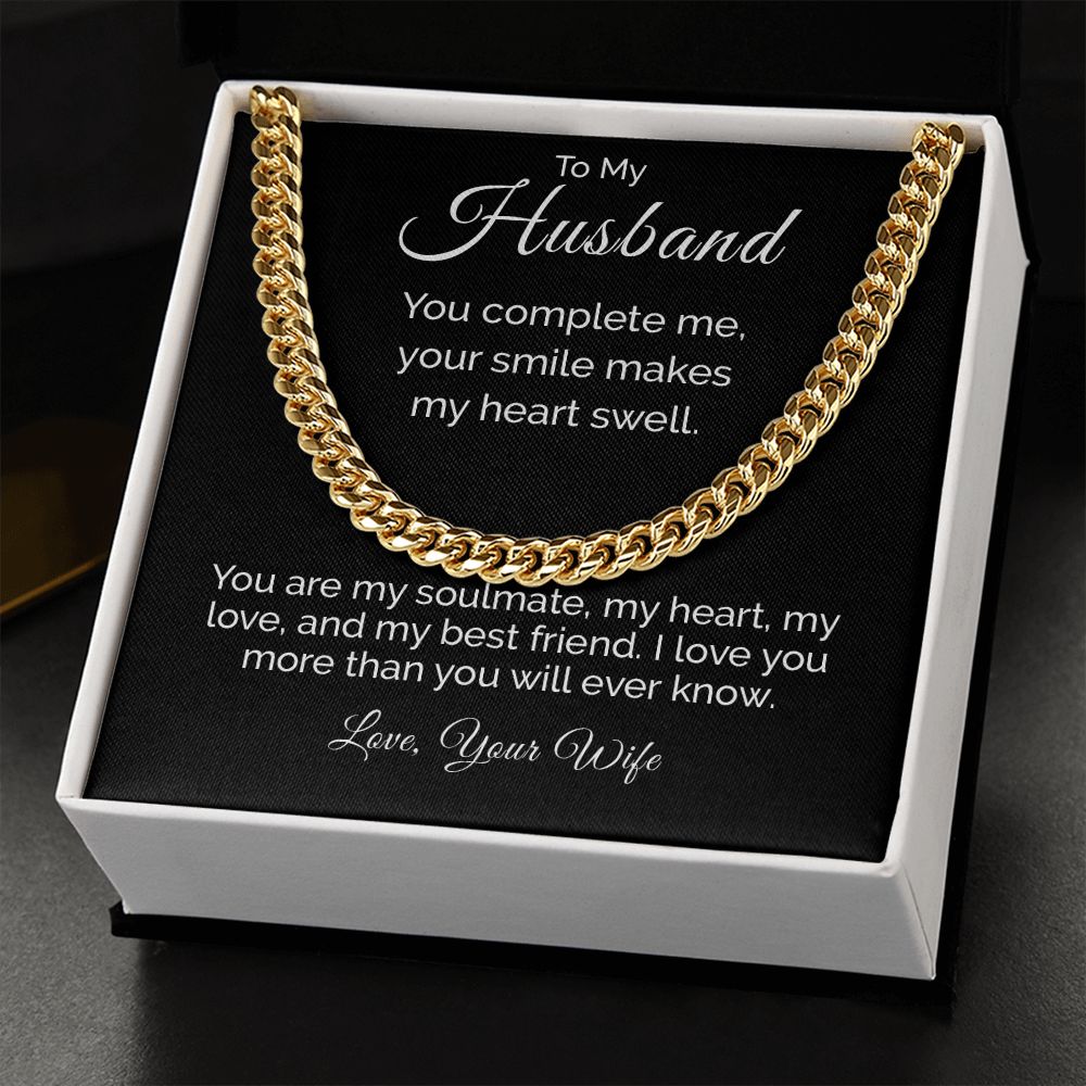 To My Husband Sentimental Personalized Cuban Link Necklace Gift - Meaningful Cards