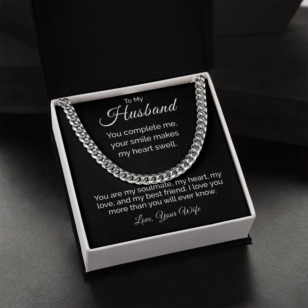 To My Husband Sentimental Personalized Cuban Link Necklace Gift - Meaningful Cards