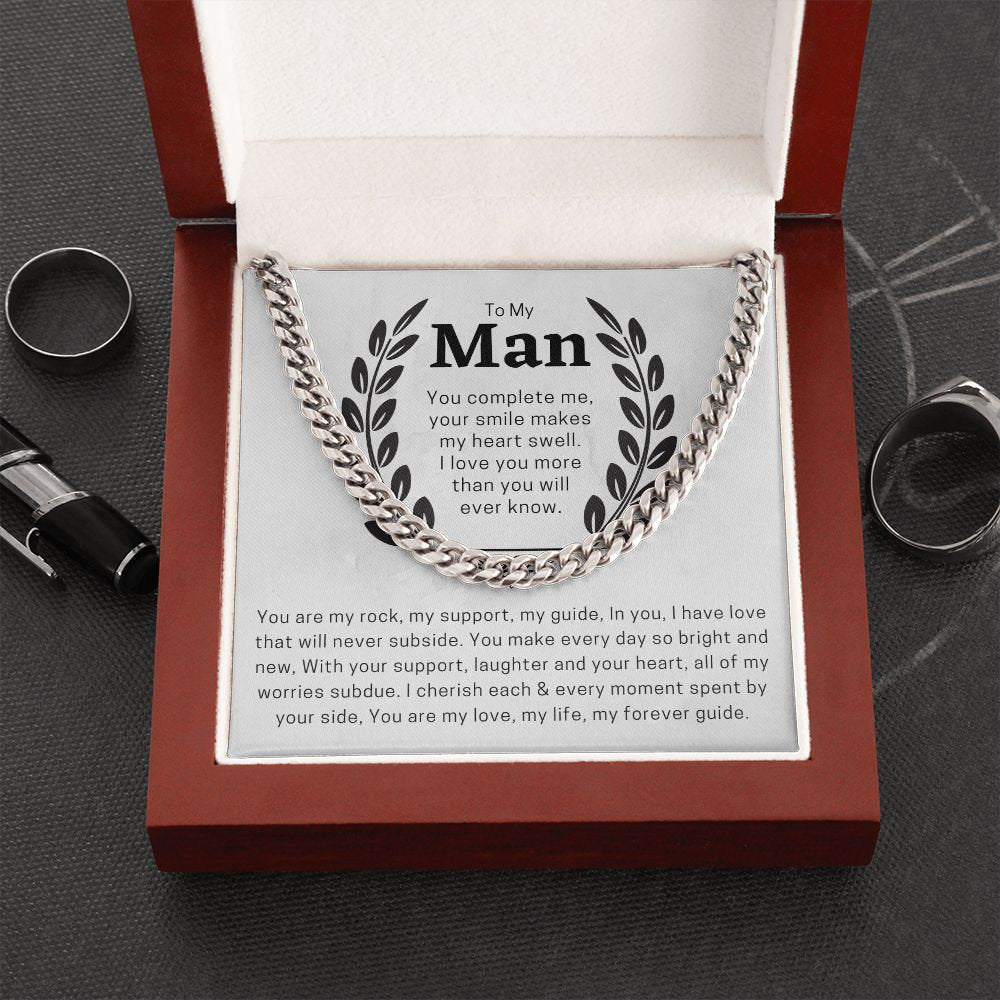To My Man Cuban Chain Necklace for Him, Romantic Birthday Gifts for Men, Best Jewelry for Men, Sentimental Gift for Boyfriend Husband - Meaningful Cards