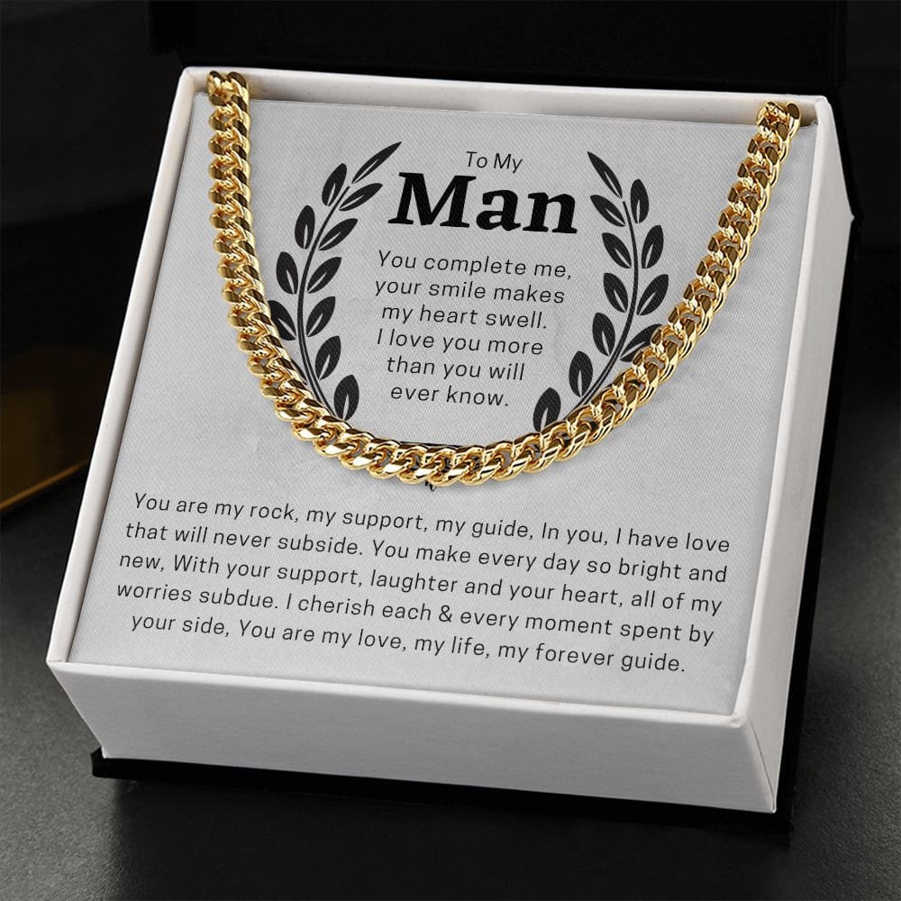 To My Man Cuban Chain Necklace for Him, Romantic Birthday Gifts for Men, Best Jewelry for Men, Sentimental Gift for Boyfriend Husband - Meaningful Cards