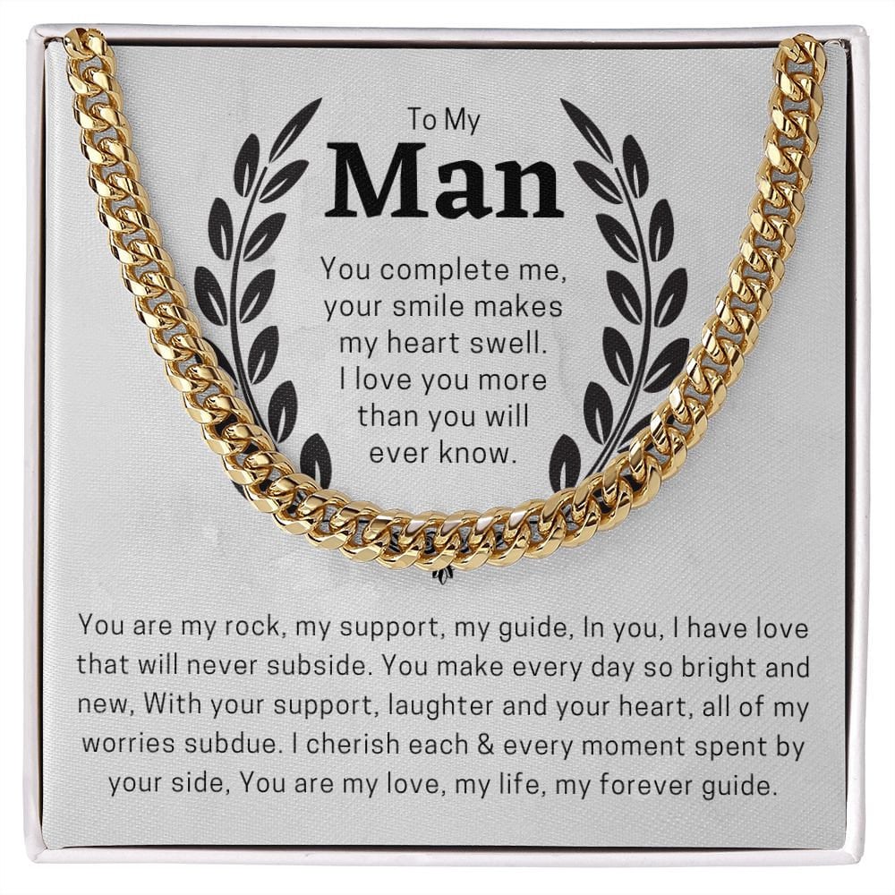 To My Man Cuban Chain Necklace for Him, Romantic Birthday Gifts for Men, Best Jewelry for Men, Sentimental Gift for Boyfriend Husband - Meaningful Cards