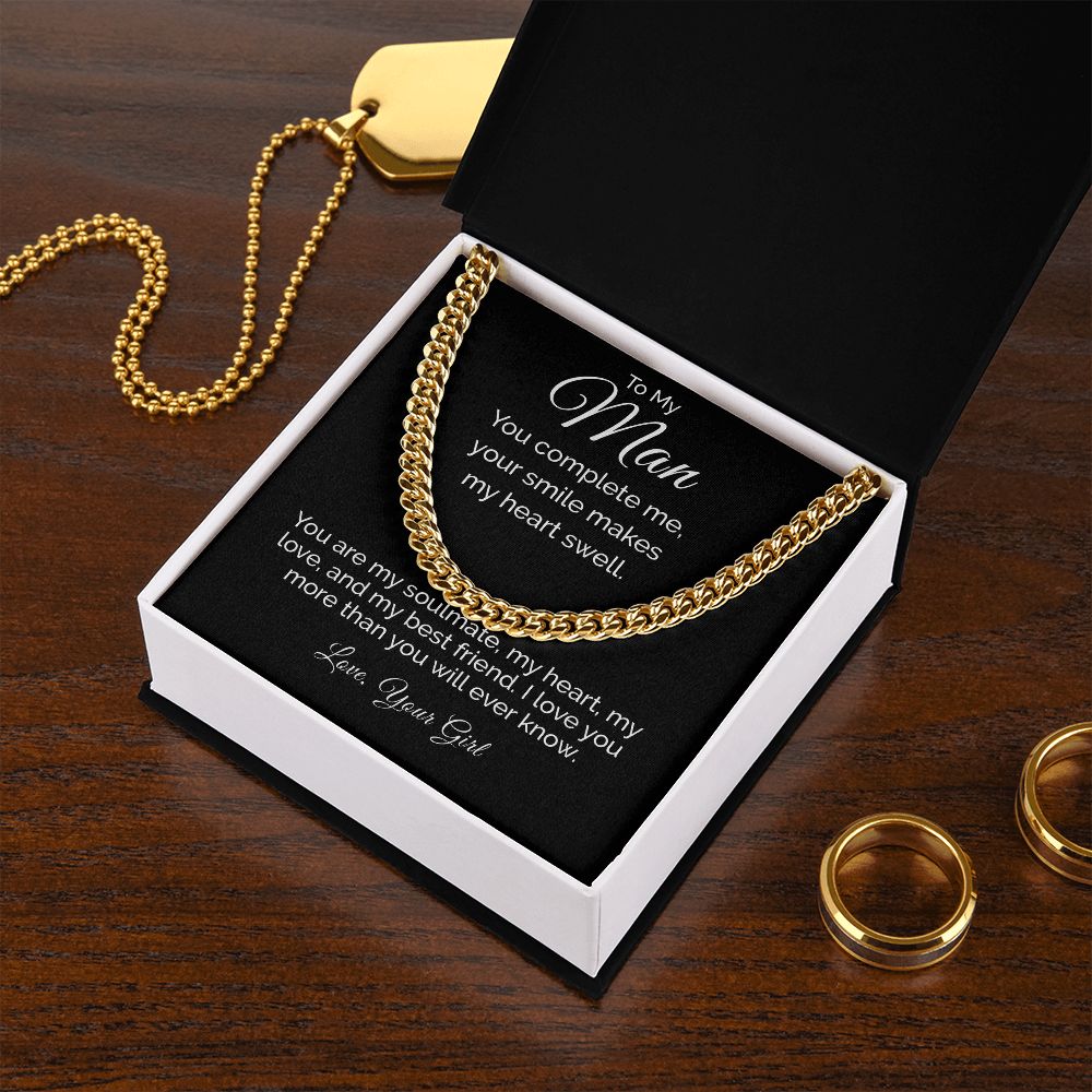 To My Man Sentimental Personalized Cuban Link Necklace Gift - Meaningful Cards