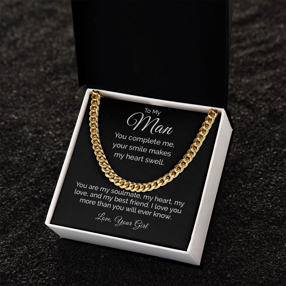 To My Man Sentimental Personalized Cuban Link Necklace Gift - Meaningful Cards