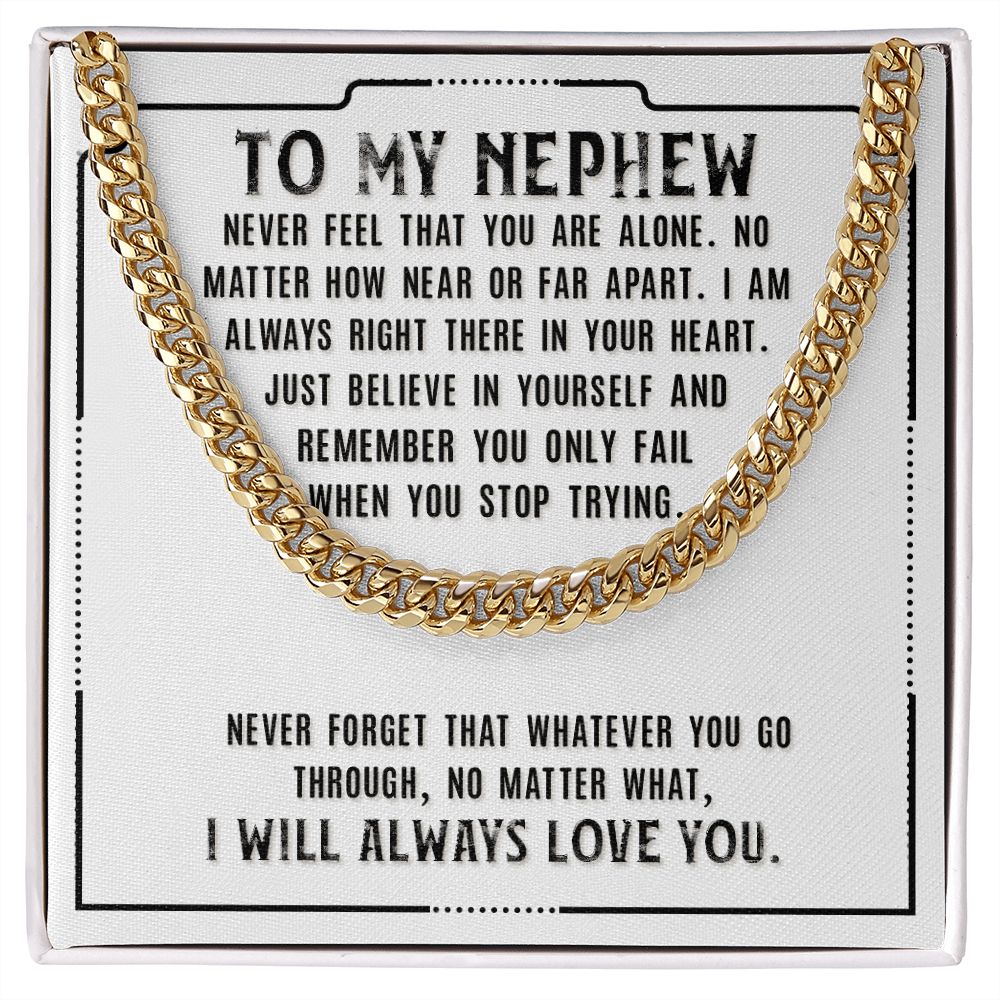 To My Nephew Sentimental Personalized Cuban Link Necklace Gift - Meaningful Cards