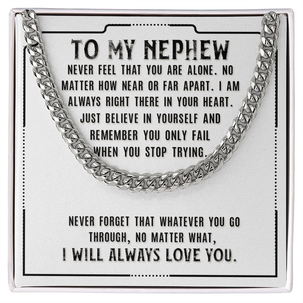 To My Nephew Sentimental Personalized Cuban Link Necklace Gift - Meaningful Cards