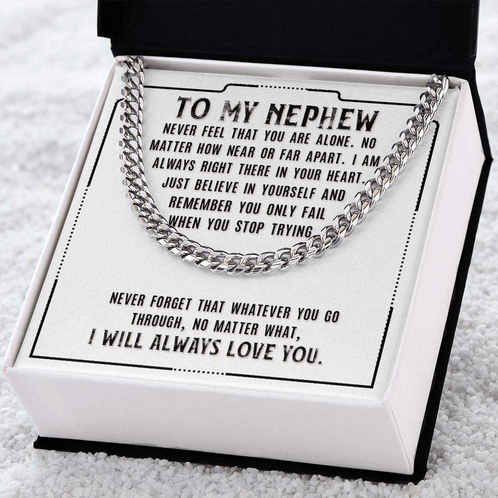 To My Nephew Sentimental Personalized Cuban Link Necklace Gift - Meaningful Cards