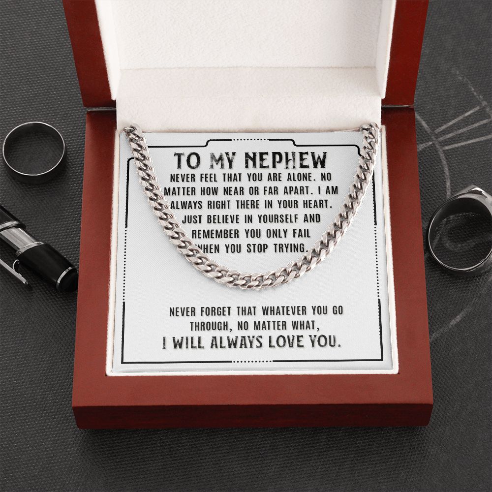 To My Nephew Sentimental Personalized Cuban Link Necklace Gift - Meaningful Cards