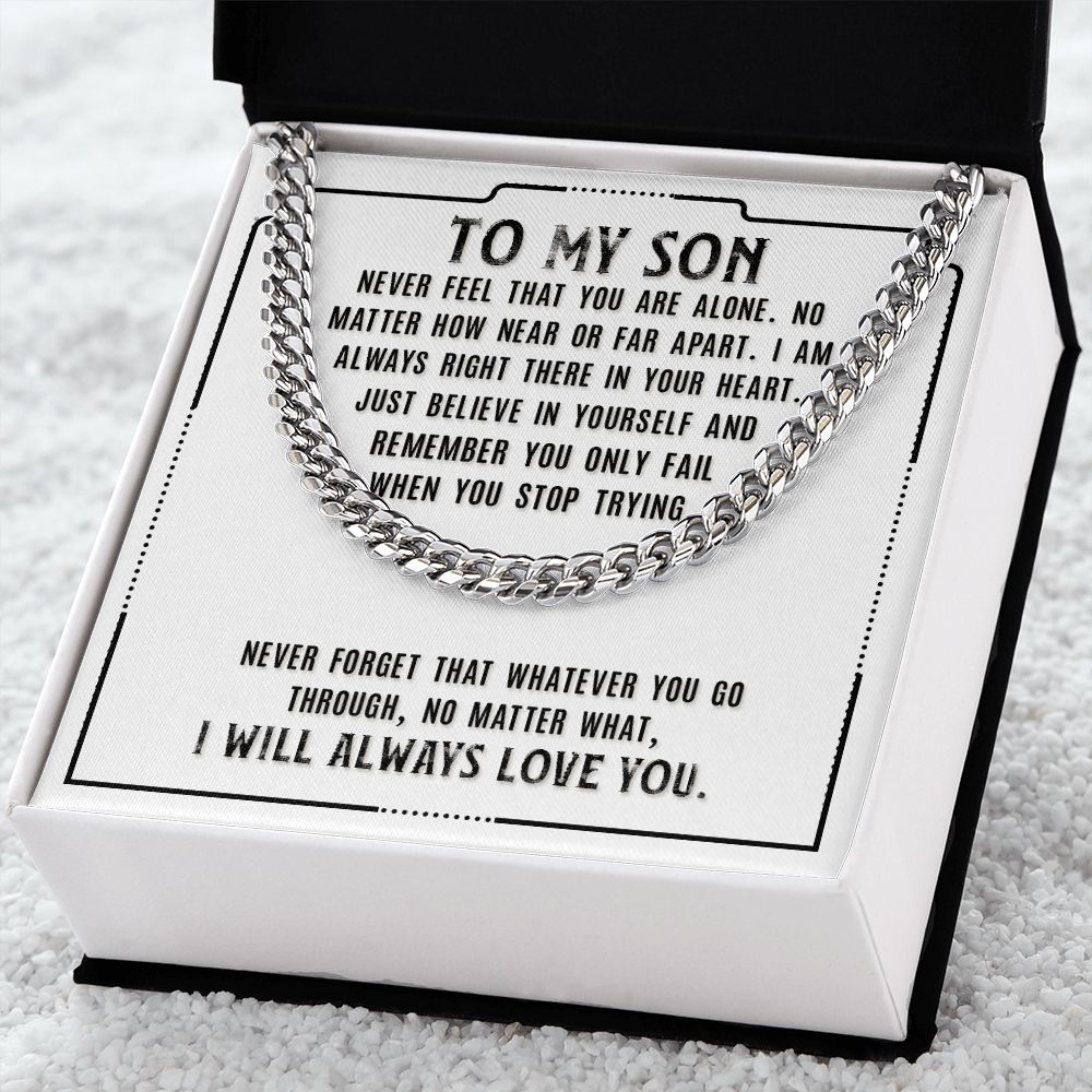 To My Son Sentimental Personalized Cuban Link Necklace Gift - Meaningful Cards