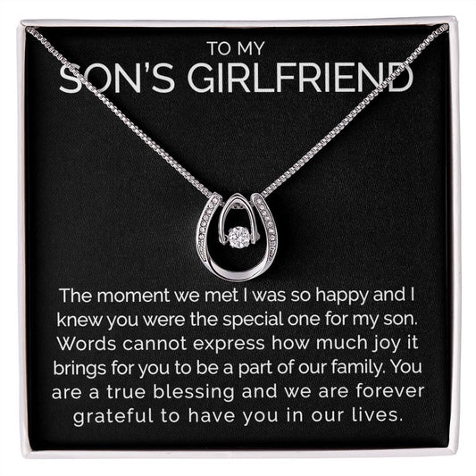 To my sons girlfriend wishbone dancing cz necklace - Meaningful Cards