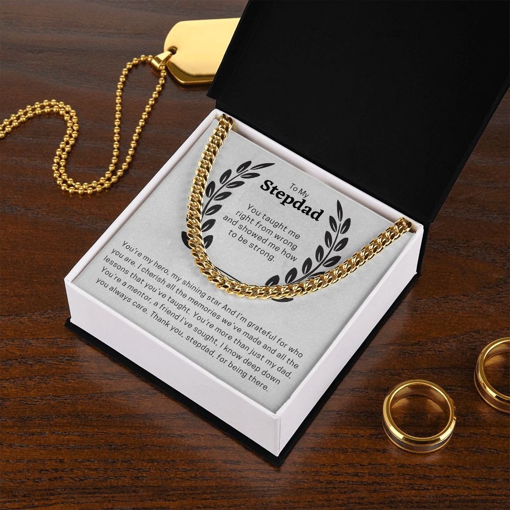 To My Stepdad Cuban Chain Necklace for Men, Thoughtful Birthday Gifts for Men, Best Jewelry for Men, Sentimental Gift for Stepdad - Meaningful Cards