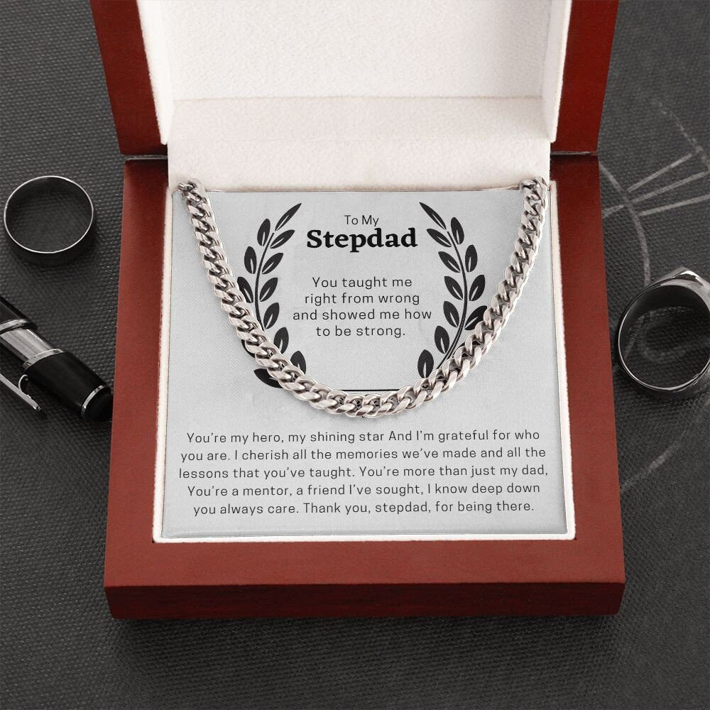 To My Stepdad Cuban Chain Necklace for Men, Thoughtful Birthday Gifts for Men, Best Jewelry for Men, Sentimental Gift for Stepdad - Meaningful Cards