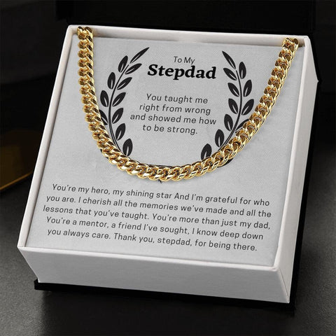 To My Stepdad Cuban Chain Necklace for Men, Thoughtful Birthday Gifts for Men, Best Jewelry for Men, Sentimental Gift for Stepdad - Meaningful Cards