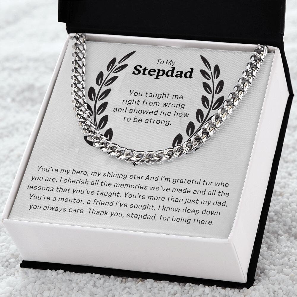 To My Stepdad Cuban Chain Necklace for Men, Thoughtful Birthday Gifts for Men, Best Jewelry for Men, Sentimental Gift for Stepdad - Meaningful Cards