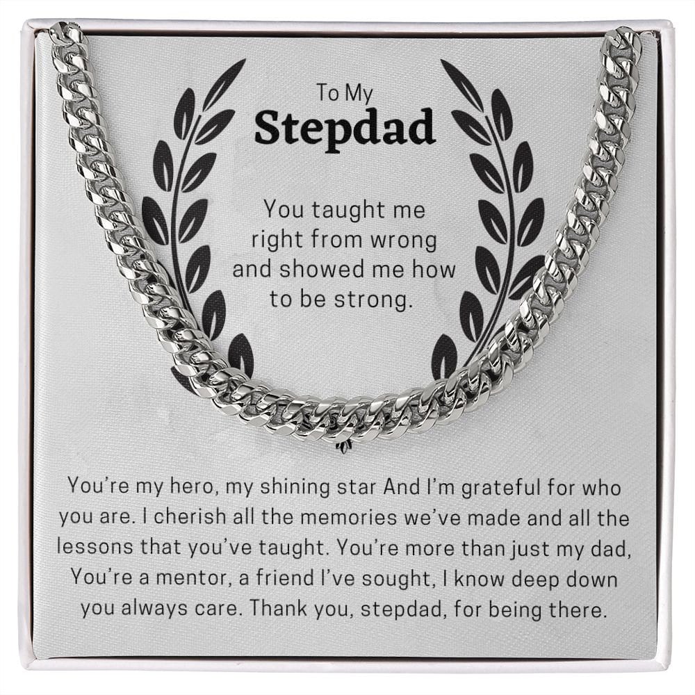 To My Stepdad Cuban Chain Necklace for Men, Thoughtful Birthday Gifts for Men, Best Jewelry for Men, Sentimental Gift for Stepdad - Meaningful Cards