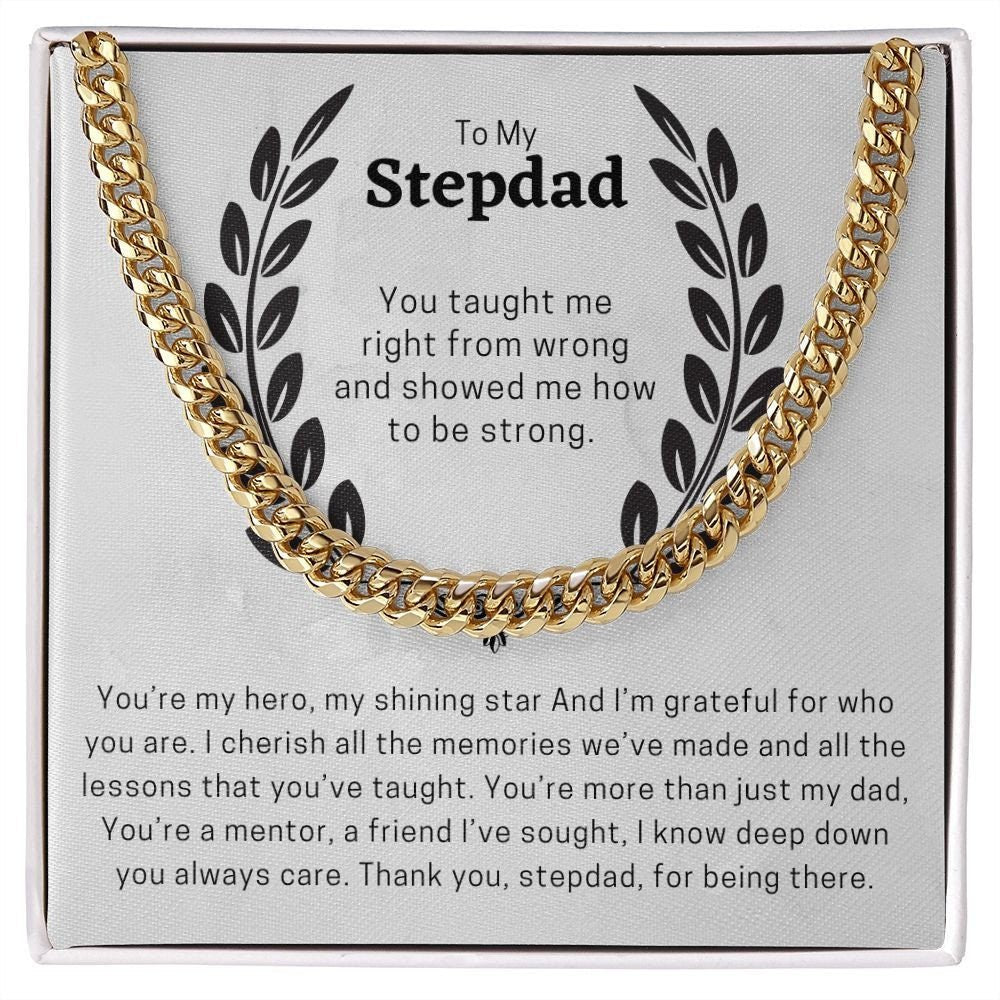 To My Stepdad Cuban Chain Necklace for Men, Thoughtful Birthday Gifts for Men, Best Jewelry for Men, Sentimental Gift for Stepdad - Meaningful Cards