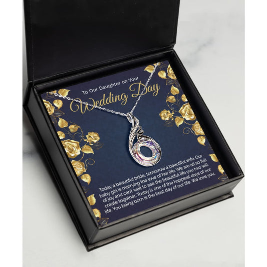 To Our Daughter Wedding Day Gift, To Bride From Mom Dad Necklace - Meaningful Cards