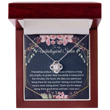 Unbiological Sister Gift - Gold Pendant CZ Necklace 18k Gold Love Knot - Meaningful Cards