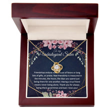 Unbiological Sister Gift - Gold Pendant CZ Necklace 18k Gold Love Knot - Meaningful Cards