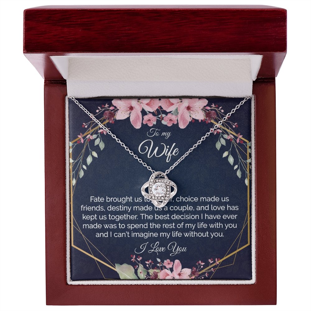 Wife Gift - Gold Pendant CZ Necklace 18k Gold Love Knot - Meaningful Cards