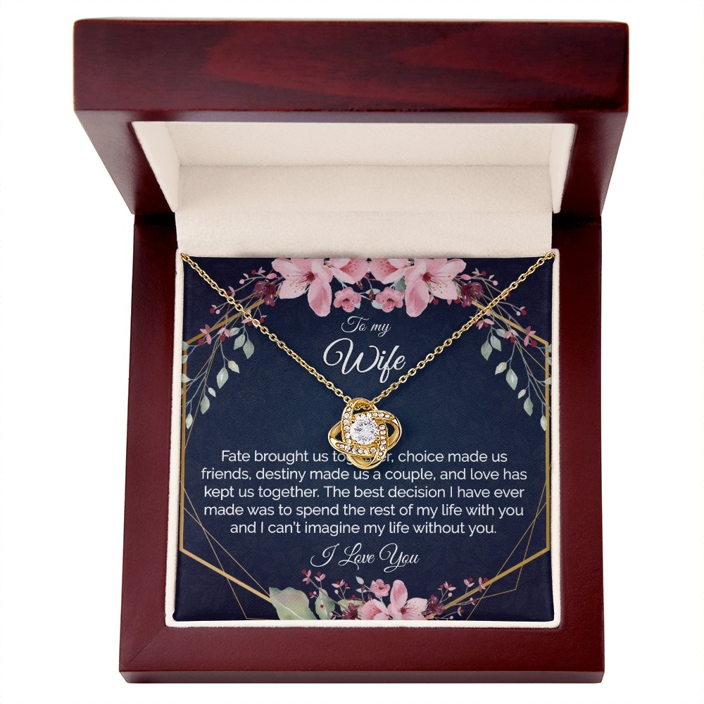 Wife Gift - Gold Pendant CZ Necklace 18k Gold Love Knot - Meaningful Cards