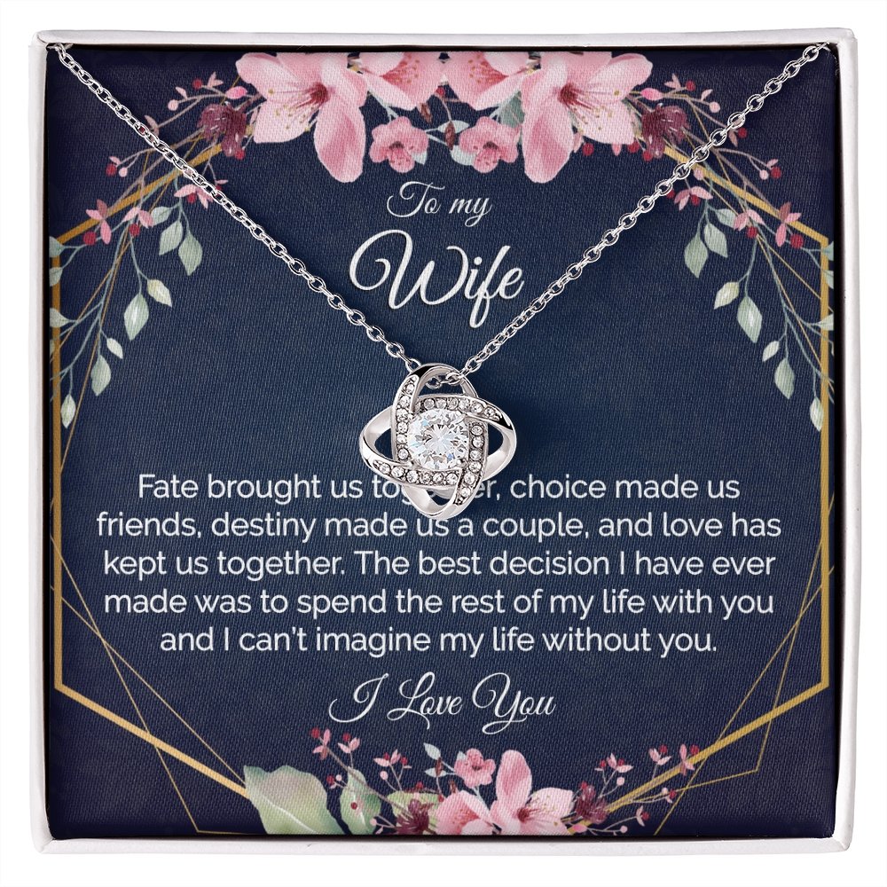 Wife Gift - Gold Pendant CZ Necklace 18k Gold Love Knot - Meaningful Cards