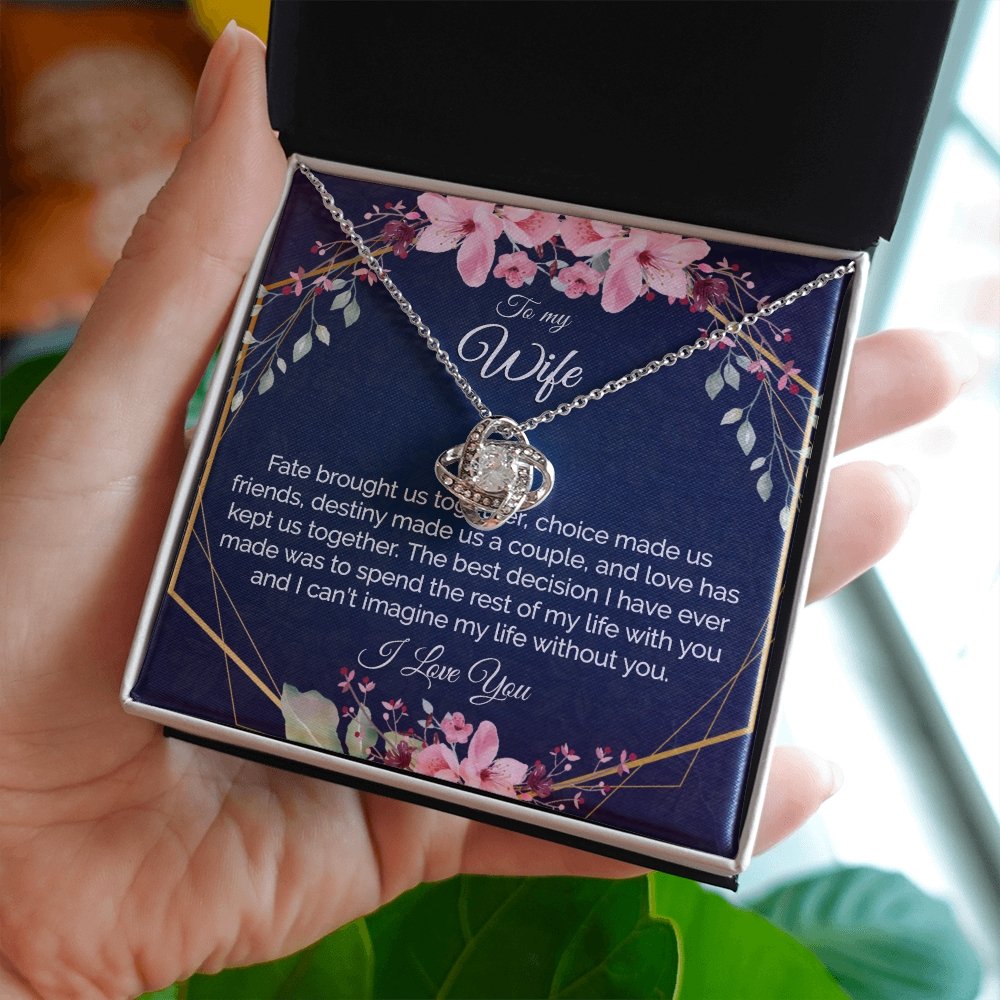 Wife Gift - Gold Pendant CZ Necklace 18k Gold Love Knot - Meaningful Cards